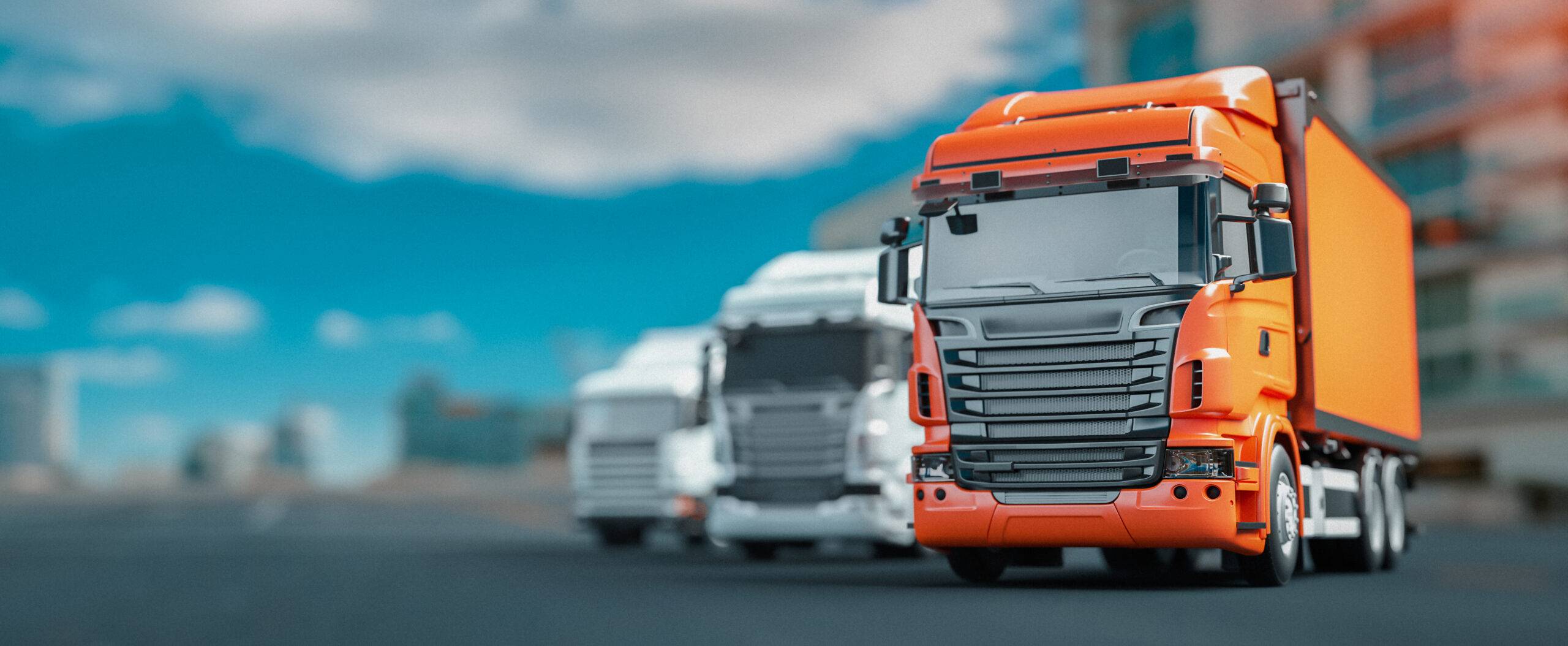 Orange And White Truck Parked In The City.