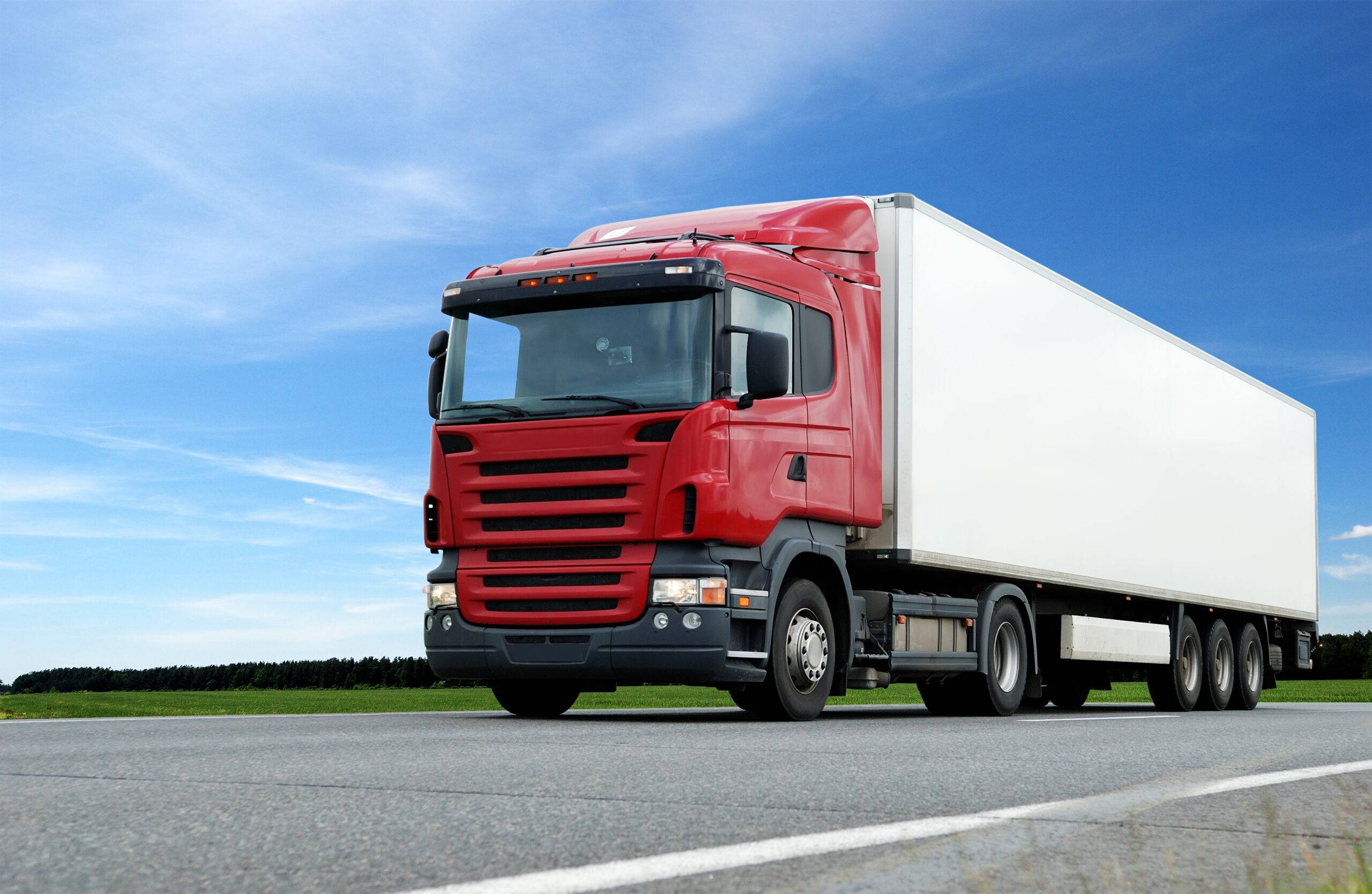 Red Lorry With White Trailer Over Blue S
