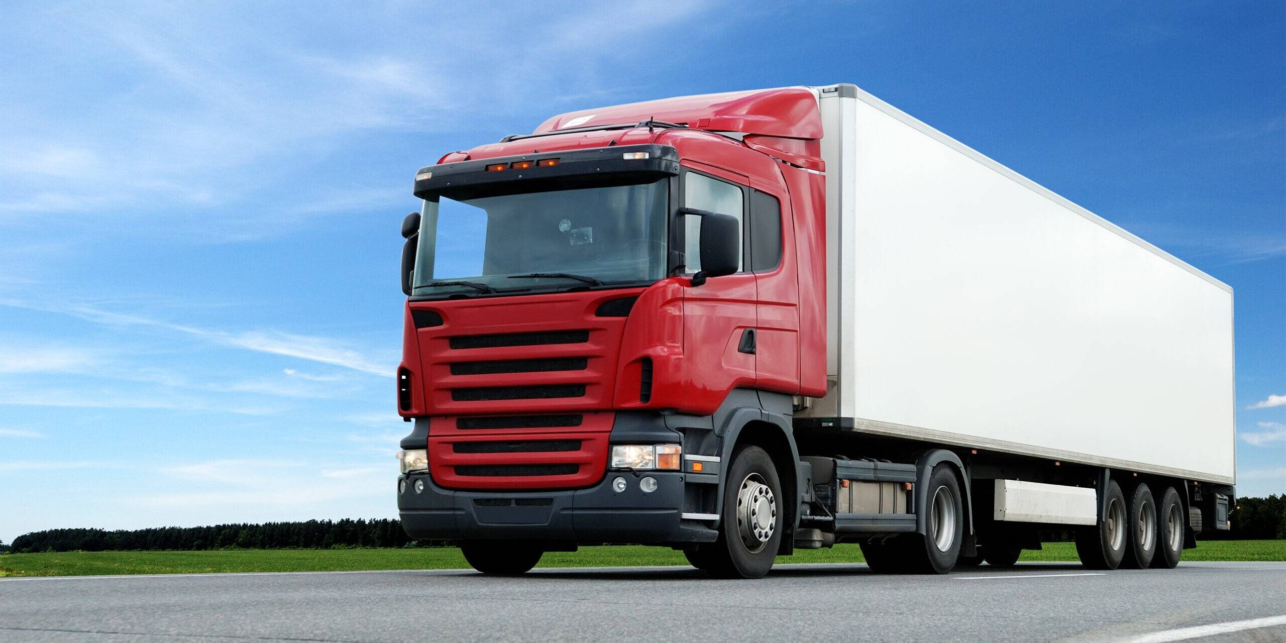 Red Lorry With White Trailer Over Blue S